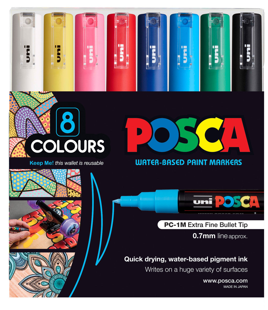 POSCA PC1M Paint Marking Pen - ASSORTED COLOURS - Set of 8 - Creative Kids Lab