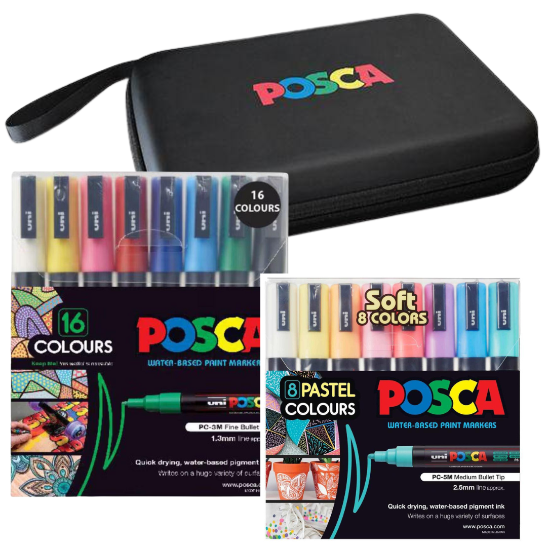 POSCA Set including 16 x PC3M 8 x PC5M and a carry storage case