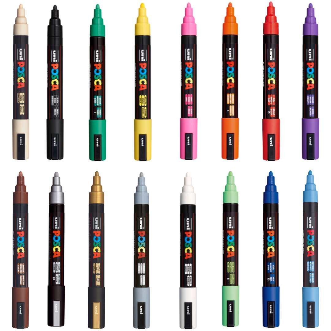 POSCA PC5M Paint Marking Pen - ASSORTED COLOURS - Set of 16 - Colourverse