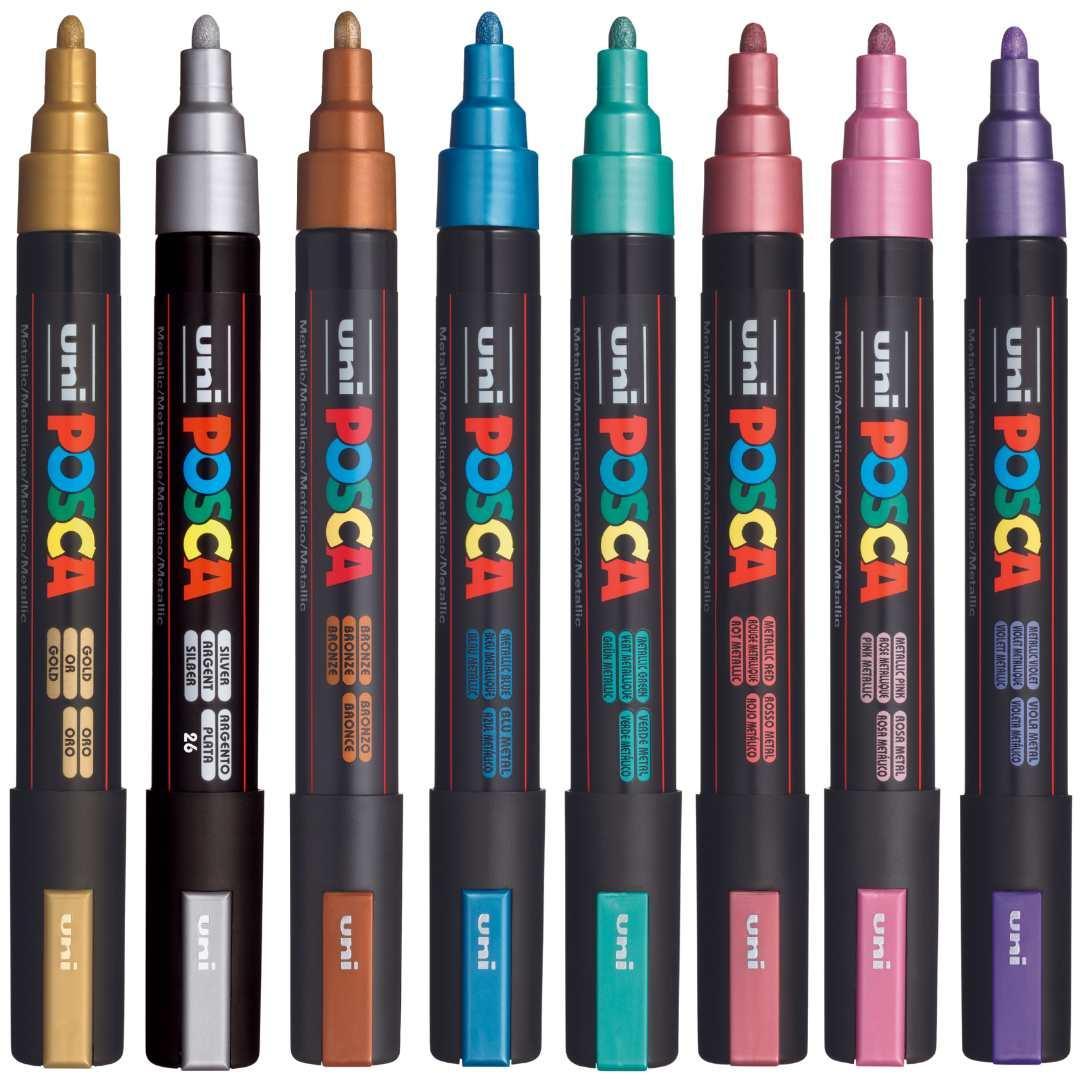 POSCA PC5M Paint Marking Pen - METALLIC COLOURS - Set of 8 - Colourverse