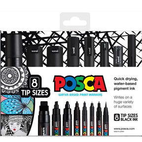 POSCA Assorted Tips - Black ink colour Only - 8 Pack - Creative Kids Lab