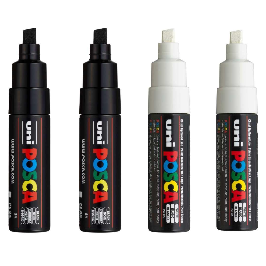 POSCA PC8K Paint Marking Pen - BLACK & WHITE - 4 Pack - Creative Kids Lab