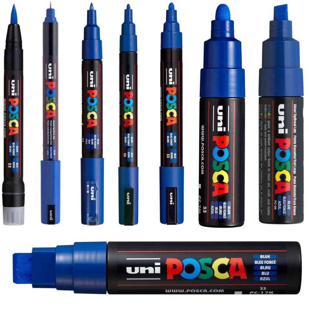 POSCA Assorted Tips - BLUE ink colour Only - 8 Pack - Colourverse