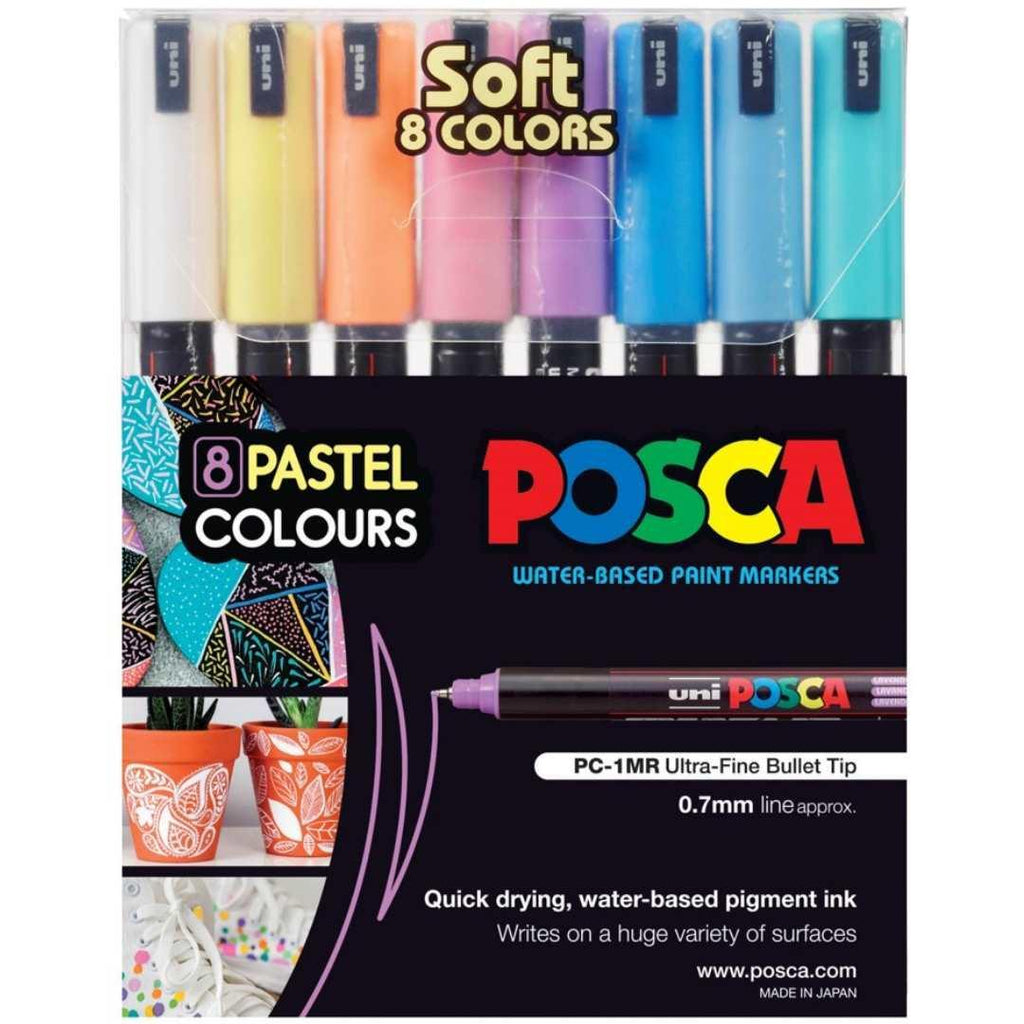 POSCA PC1MR Paint Marking Pen - SOFT PASTEL COLOURS - Set of 8 - Colourverse