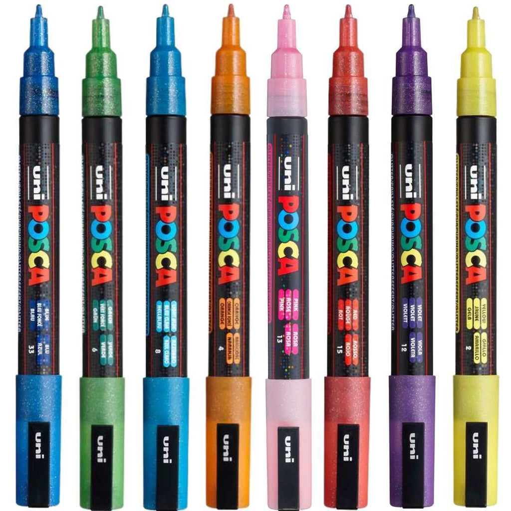 POSCA PC3M Paint Marking Pen - GLITTER COLOURS - Set of 8 - Colourverse