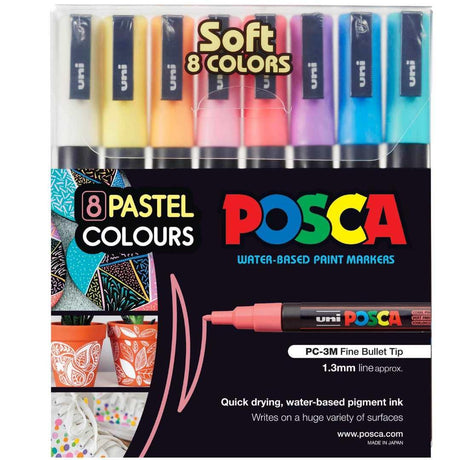 POSCA PC3M Paint Marking Pen - SOFT PASTEL COLOURS - Set of 8 - Colourverse