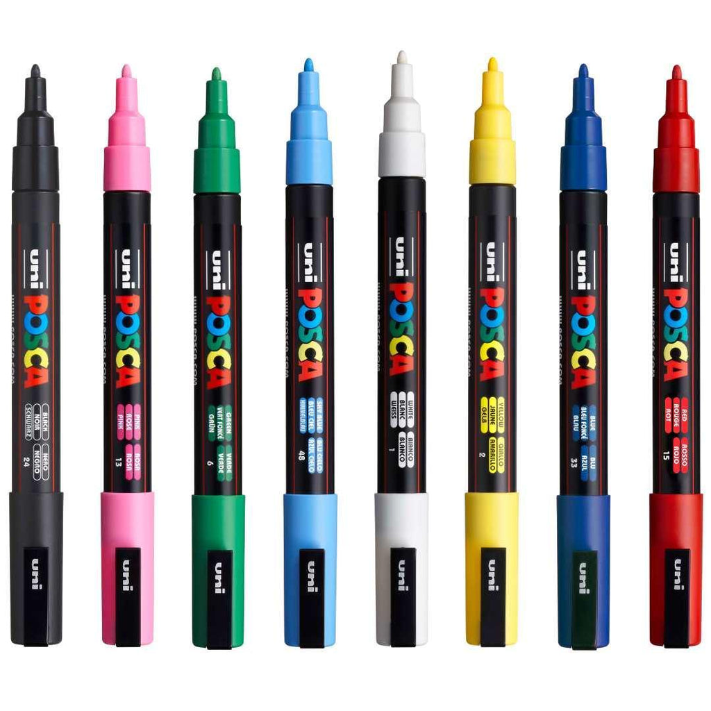 POSCA PC3M Paint Marking Pen - STANDARD COLOURS - Set of 8 - Colourverse