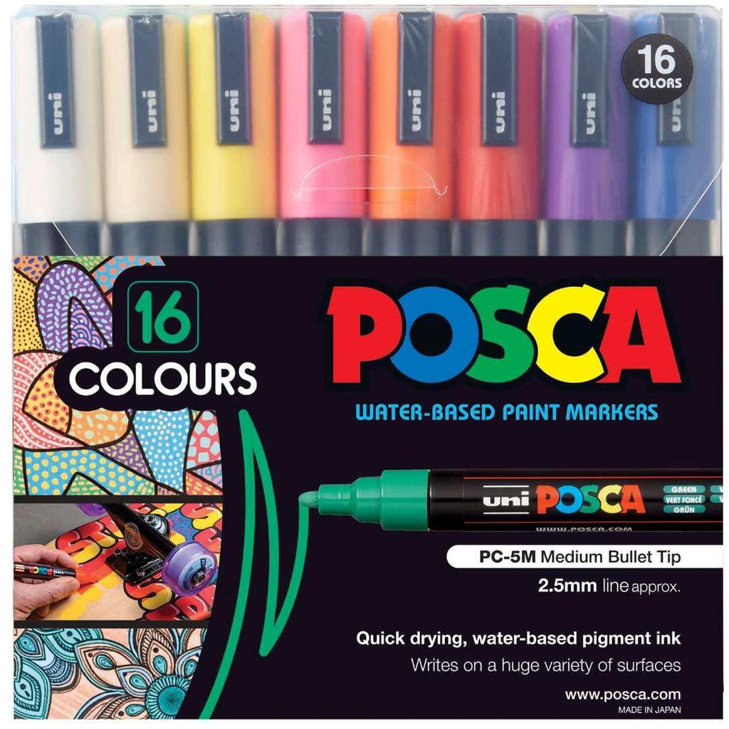 POSCA PC5M Paint Marking Pen - ASSORTED COLOURS - Set of 16 - Colourverse