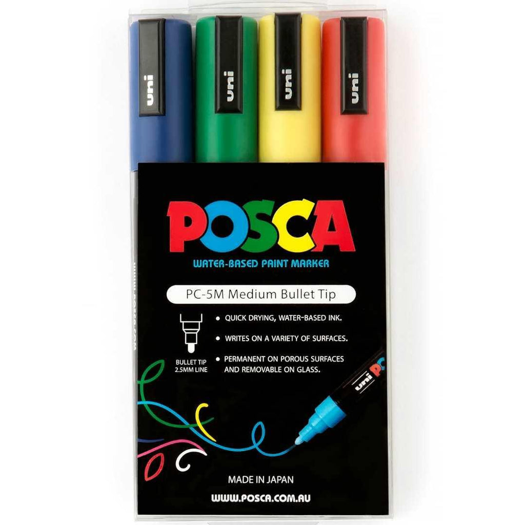 POSCA PC5M Paint Marking Pen - ASSORTED COLOURS - Set of 4 - Colourverse