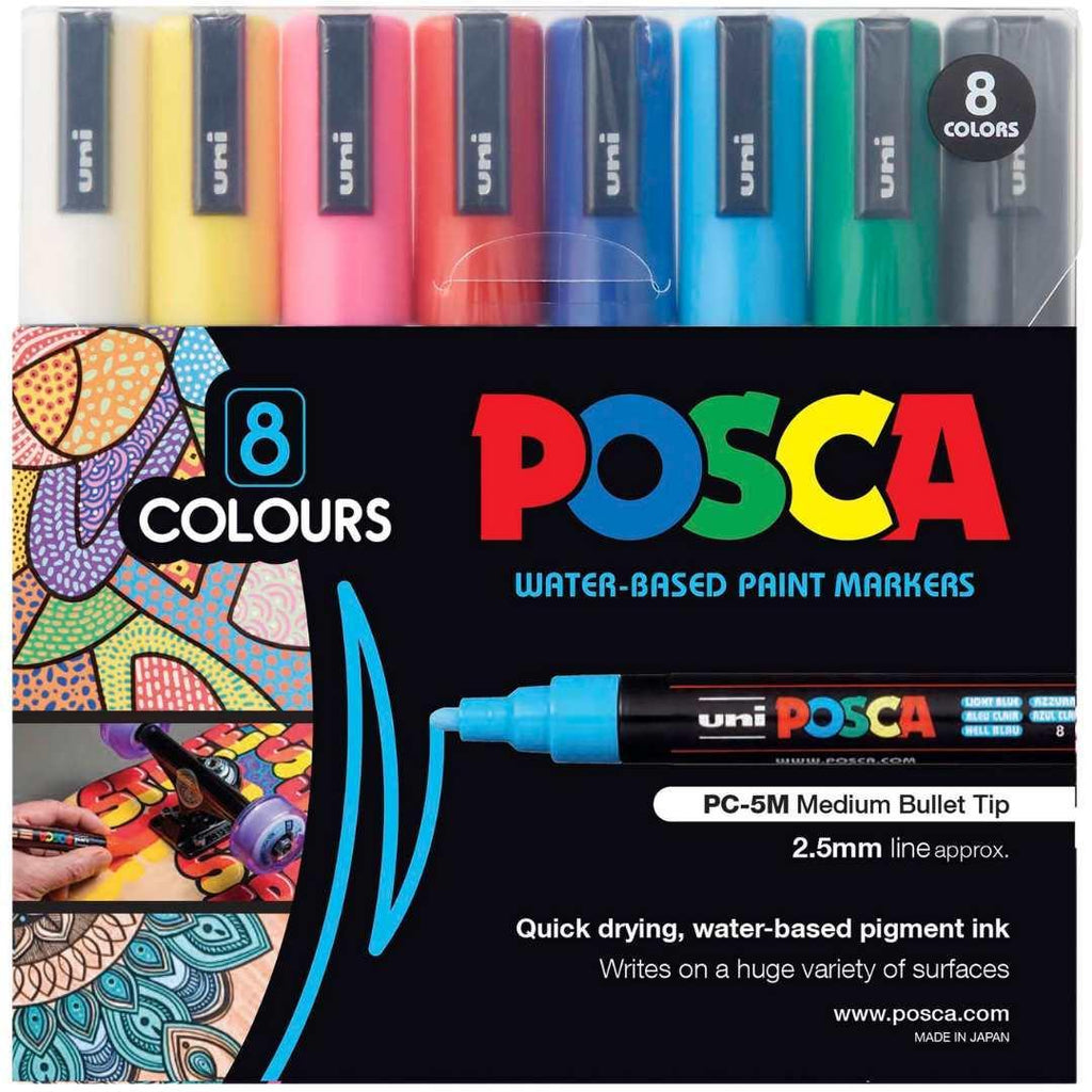 POSCA PC5M Paint Marking Pen - ASSORTED COLOURS - Set of 8 - Colourverse