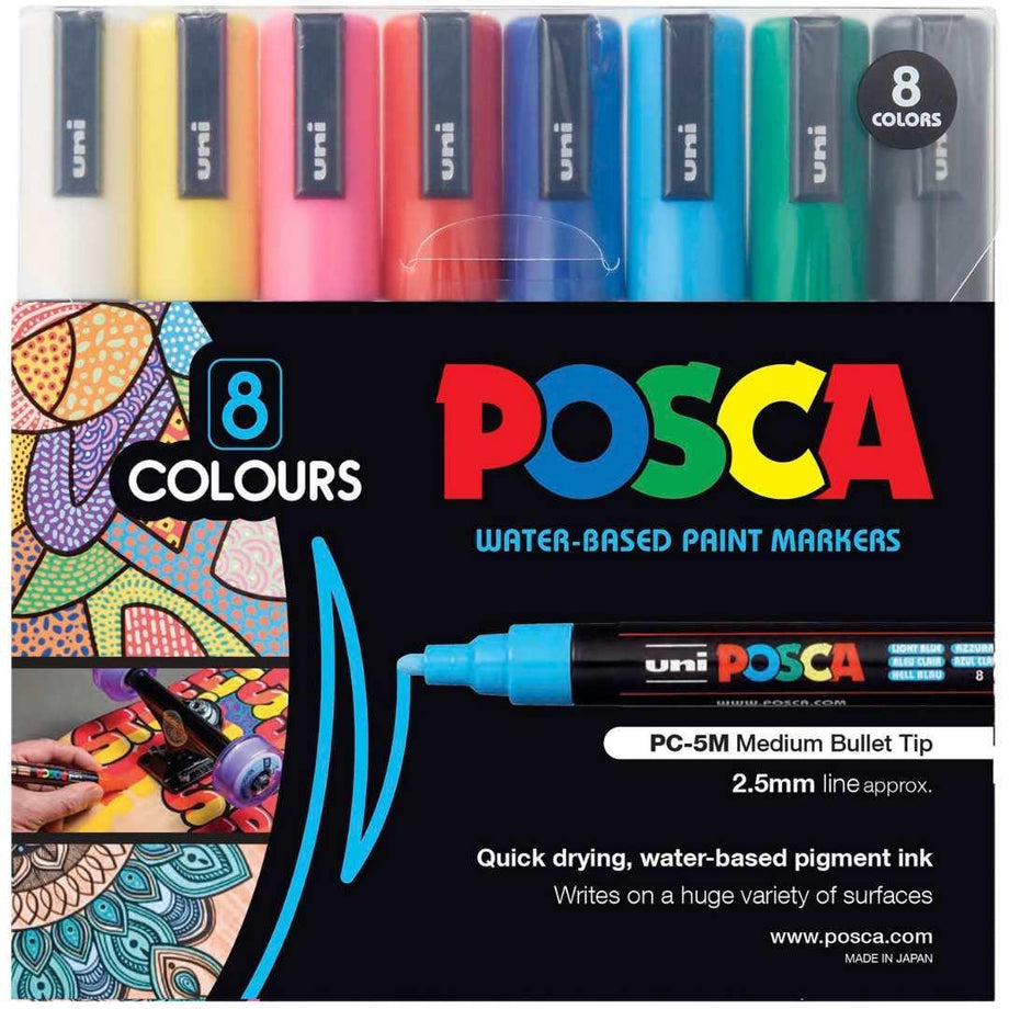 POSCA PC-5M Medium Bullet Tip Marker Pens - Pastel Colours (Pack