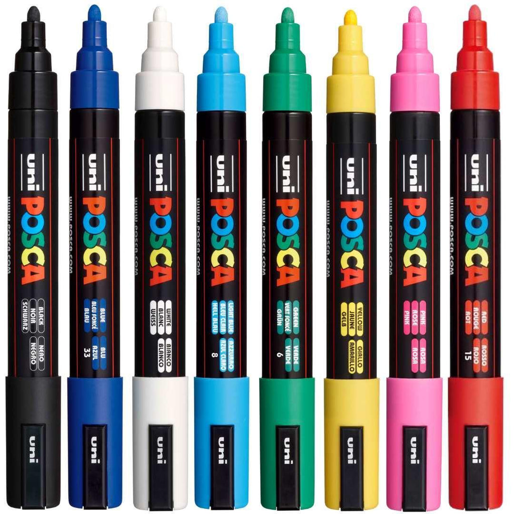 POSCA PC5M Paint Marking Pen - ASSORTED COLOURS - Set of 8 - Colourverse