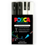 POSCA PC5M Paint Marking Pen - BLACK & WHITE - Set of 4 - Colourverse