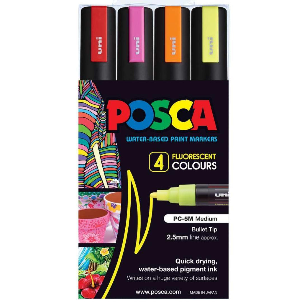 POSCA PC5M Paint Marking Pen - FLUORESCENT COLOURS - Set of 4 - Colourverse