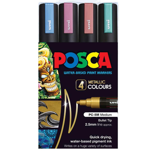 POSCA PC5M Paint Marking Pen - METALLIC COLOURS - Set of 4 - Colourverse