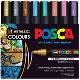 POSCA PC5M Paint Marking Pen - METALLIC COLOURS - Set of 8 - Colourverse