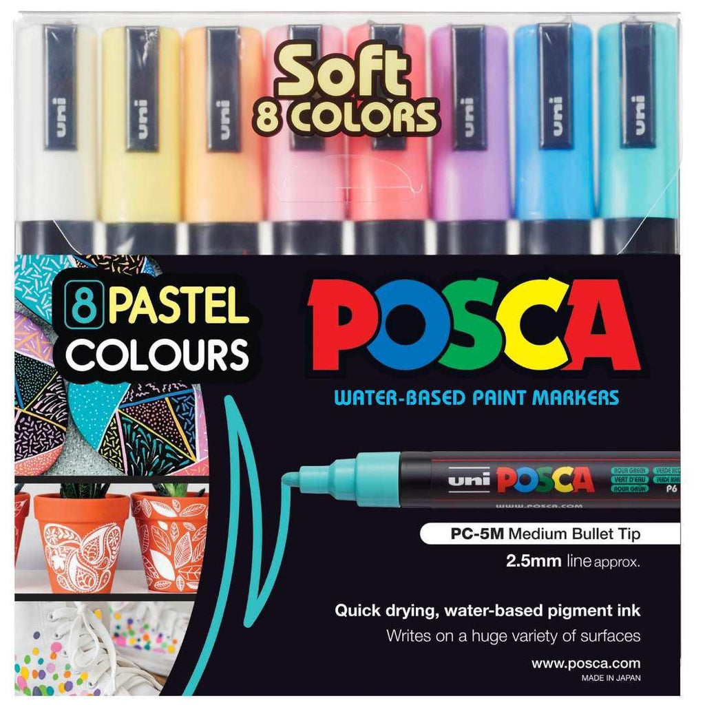 POSCA PC5M Paint Marking Pen - SOFT PASTEL COLOURS - Set of 8 - Colourverse