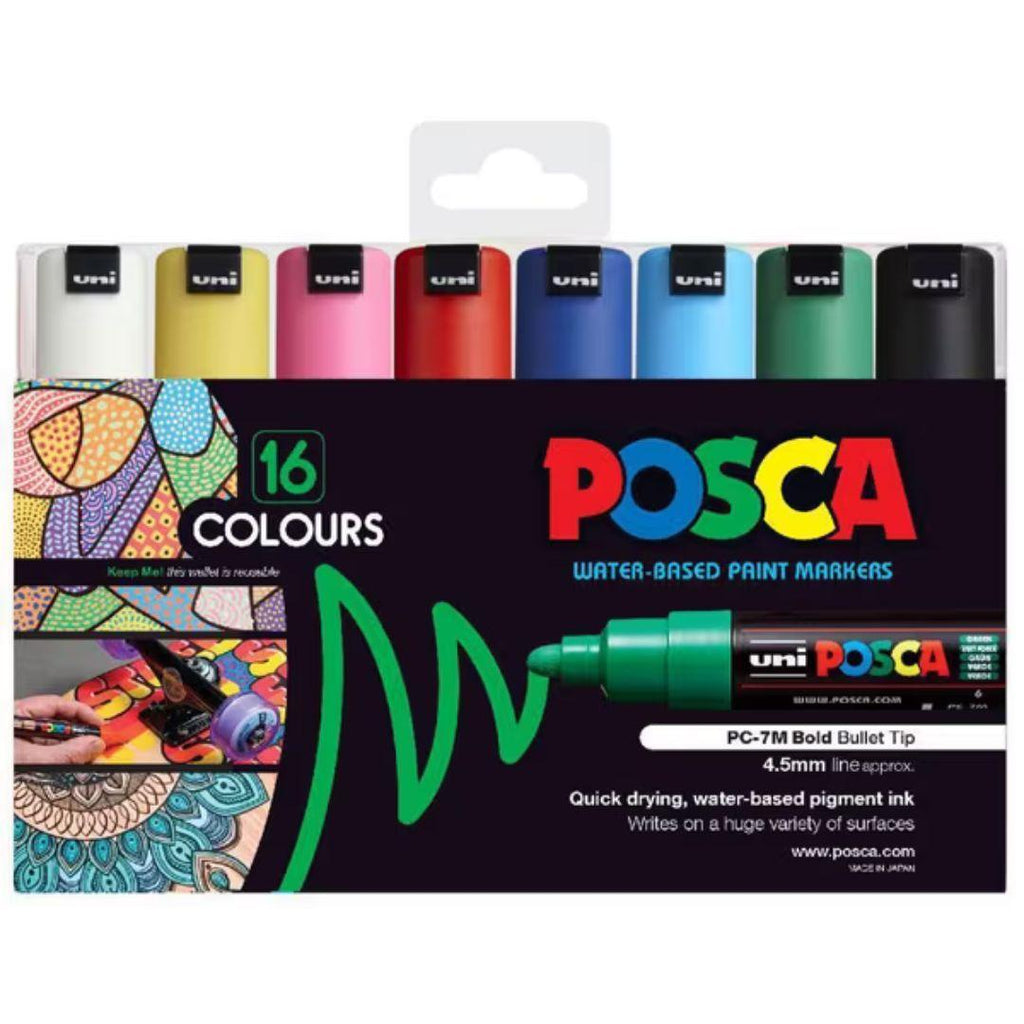 POSCA PC7M Paint Marking Pen - ASSORTED COLOURS - Set of 16 - Colourverse