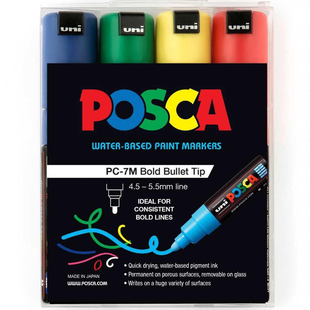 POSCA PC7M Paint Marking Pen - ASSORTED COLOURS - Set of 4 - Colourverse