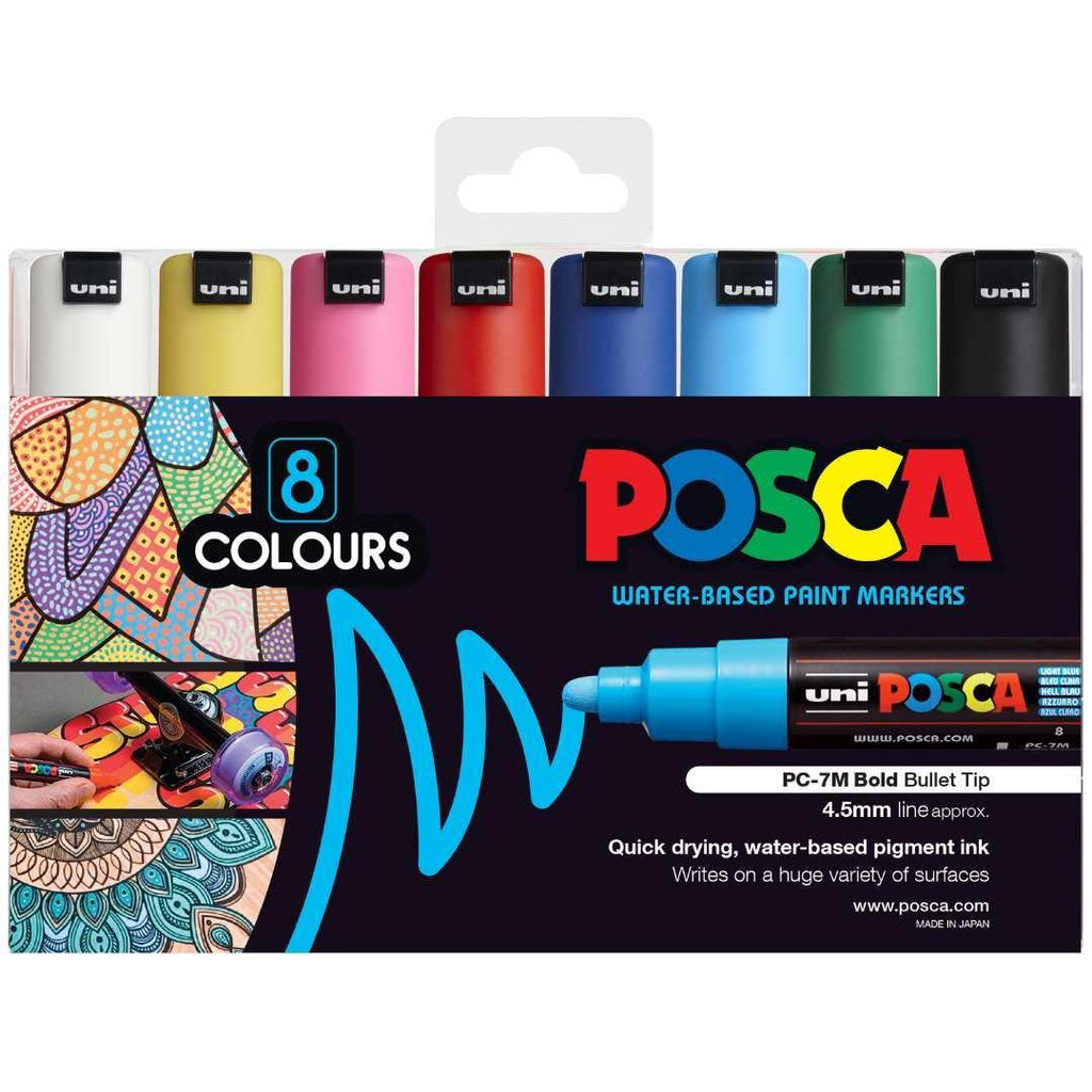 POSCA PC7M Paint Marking Pen - ASSORTED COLOURS - Set of 8 - Colourverse