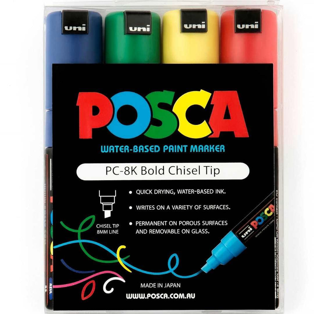 POSCA PC8K Paint Marking Pen - ASSORTED COLOURS- 4 Pack - Colourverse