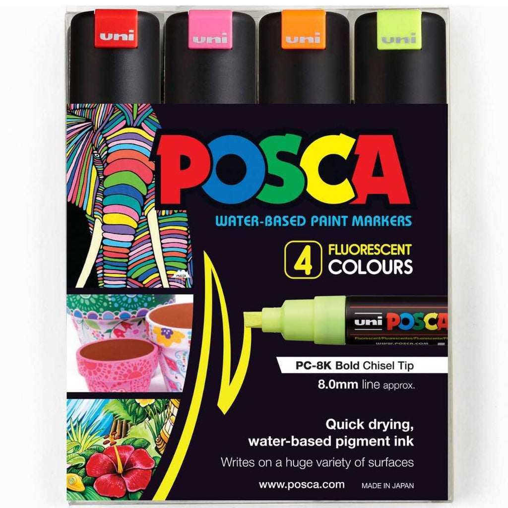 POSCA PC8K Paint Marking Pen - FLUORESCENT COLOURS - 4 Pack - Colourverse